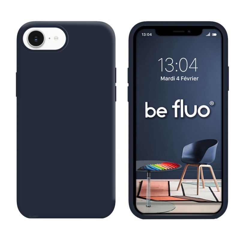 Coque Silicone Moxie BeFluo Fine et Légère pour iPhone 16e, Intérieur Microfibre - bleu foncé