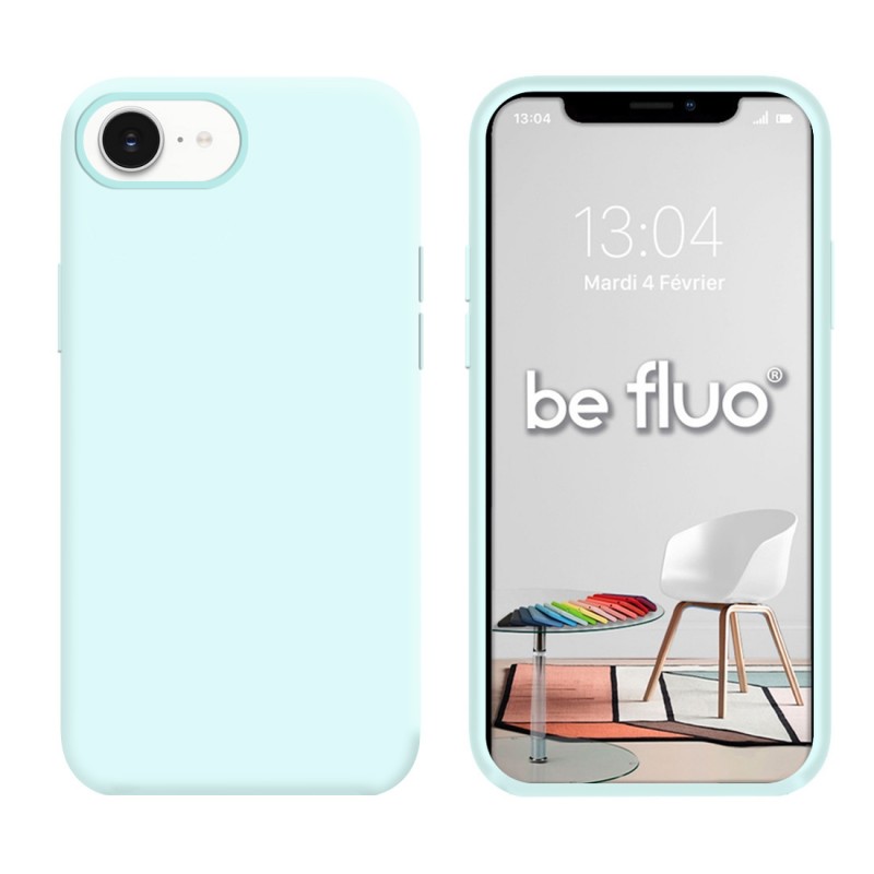Coque Silicone Moxie BeFluo Fine et Légère pour iPhone 16e, Intérieur Microfibre - bleu glacier