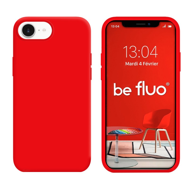 Coque Silicone Moxie BeFluo Fine et Légère pour iPhone 16e, Intérieur Microfibre - rouge