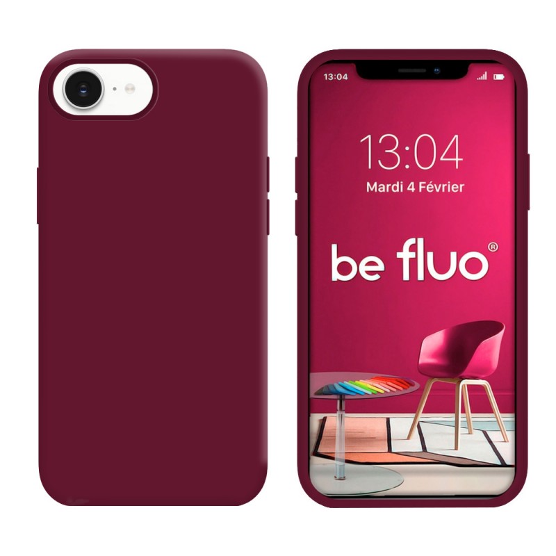 Coque Silicone Moxie BeFluo Fine et Légère pour iPhone 16e, Intérieur Microfibre - Lie de vin