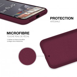 Coque Silicone Moxie BeFluo Fine et Légère pour iPhone 16e, Intérieur Microfibre - Lie de vin