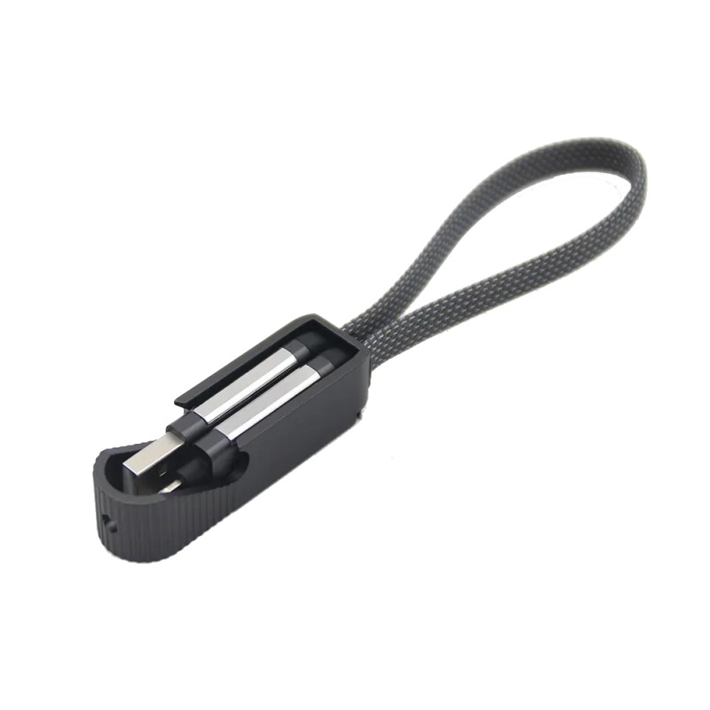 Porte clef ouvre bouteille avec cable data Type-C / lightning - Noir