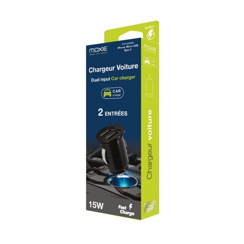 Mini chargeur allume-cigare universel 3A avec 2 entrées USB pour 1 smartphone + 1 tablette