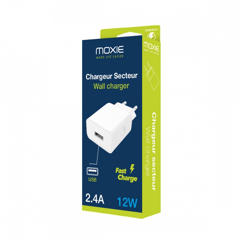 Chargeur Secteur 2.4A EVO Fast entrée 1USB norme CE ROHS - Sous packaging