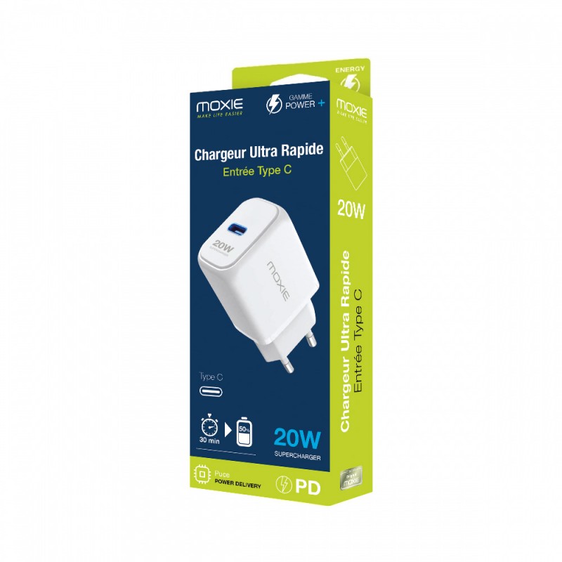 Chargeur Secteur 20W  Fast charge Power Delivery - 1 sortie Type-C - Sous packaging