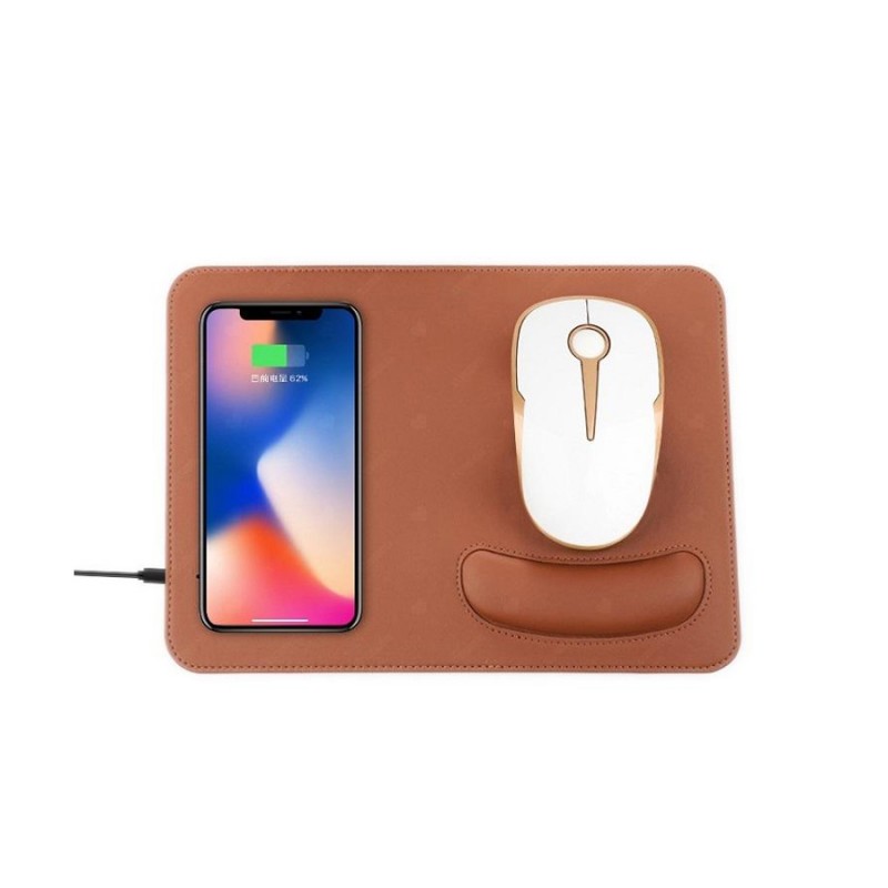 Tapis de souris en Cuir végétal avec chargeur à induction - Marron