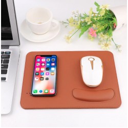 Tapis de souris en Cuir végétal avec chargeur à induction - Marron