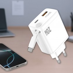 Chargeur secteur Fast charge 20W avec cable retractable Type-C