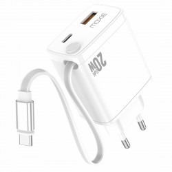 Chargeur secteur Fast charge 20W avec cable retractable Type-C