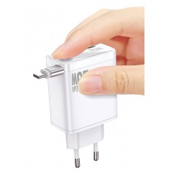 Chargeur secteur Fast charge 20W avec cable retractable Type-C