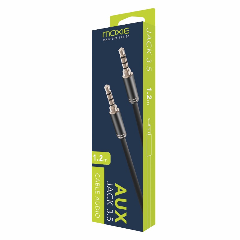 Moxie Câble Audio Stéréo Jack 3.5mm vers Jack 3.5mm, longueur 1.2 mètre - Noir