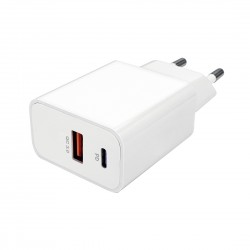 Chargeur Secteur 20W  Fast charge Power Delivery - 1 sortie Type-C / 1 sortie USB-A - Sous packaging