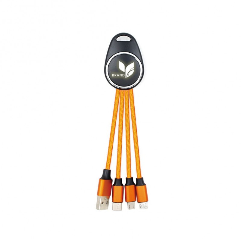 Porte clef lumineux avec câble data 3en1 - Orange
