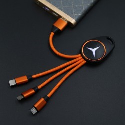 Porte clef lumineux avec câble data 3en1 - Orange