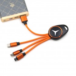 Porte clef lumineux avec câble data 3en1 - Orange