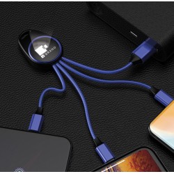 Porte clef lumineux avec câble data 3en1 - Bleu