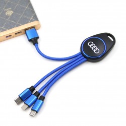 Porte clef lumineux avec câble data 3en1 - Bleu