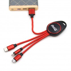 Porte clef lumineux avec câble data 3en1 - Rouge