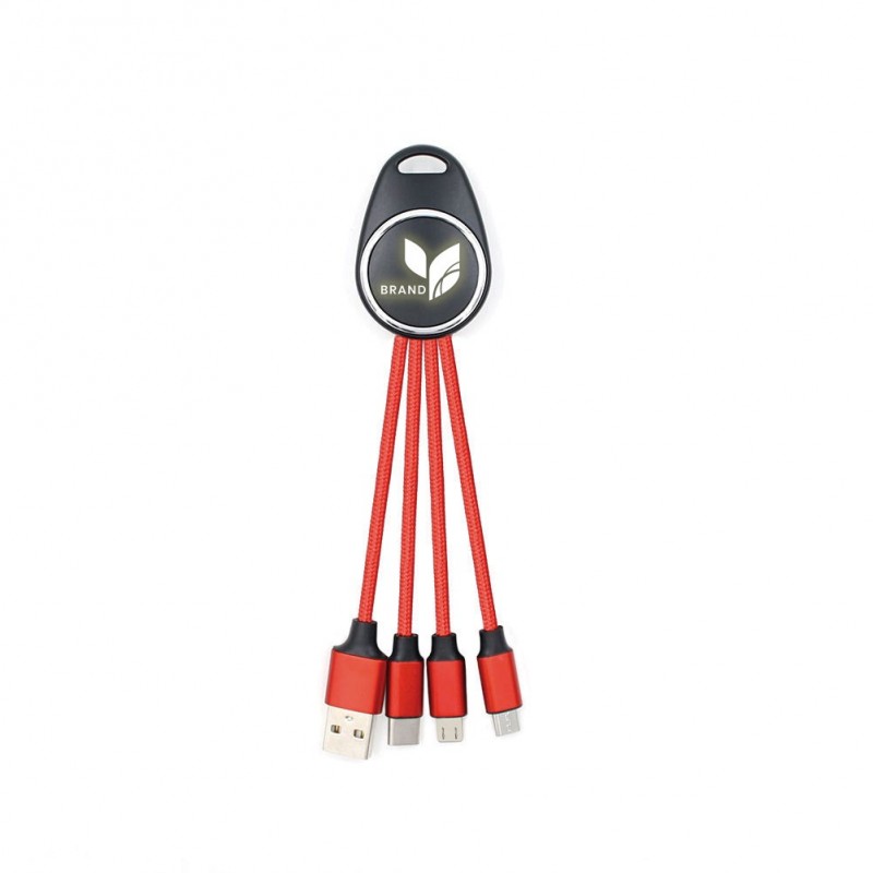 Porte clef lumineux avec câble data 3en1 - Rouge