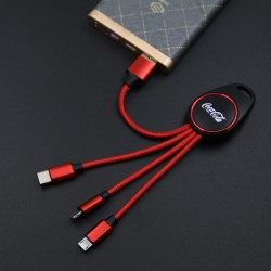 Porte clef lumineux avec câble data 3en1 - Rouge