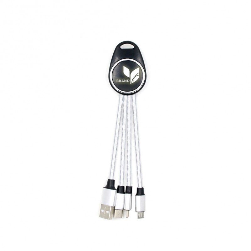 Porte clef Led avec câble data 3en1 - blanc