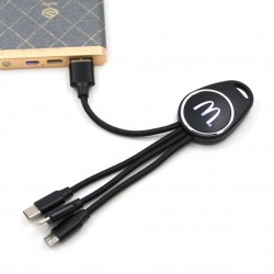 Porte clef Led avec câble data 3en1 - noir