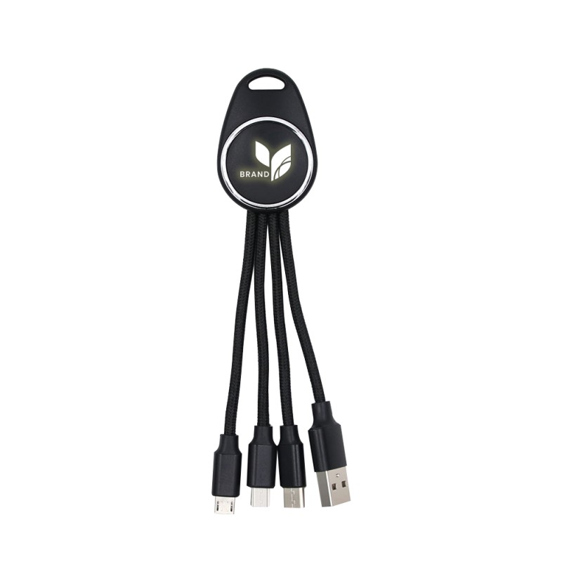 Porte clef Led avec câble data 3en1 - noir