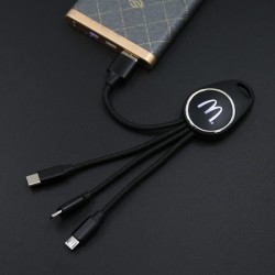Porte clef Led avec câble data 3en1 - noir