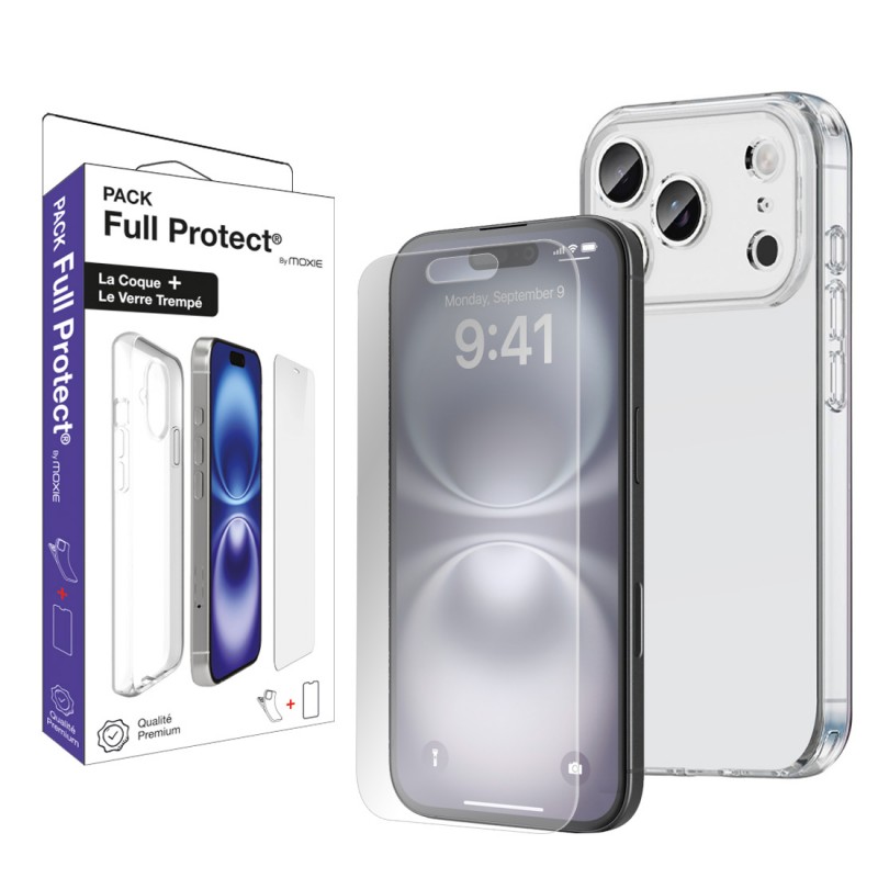 Pack 1 TPU transparente + 1 verre trempé 2.5D iphone 17 pro max