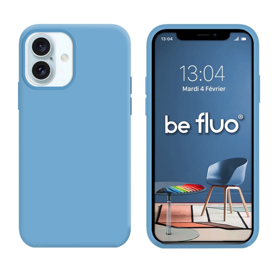 Coque Silicone Moxie BeFluo Fine et Légère pour iPhone 17, Intérieur Microfibre - Bleu acier