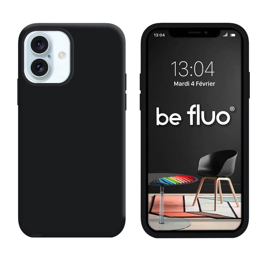 Coque Silicone Moxie BeFluo Fine et Légère pour iPhone 17, Intérieur Microfibre - noir
