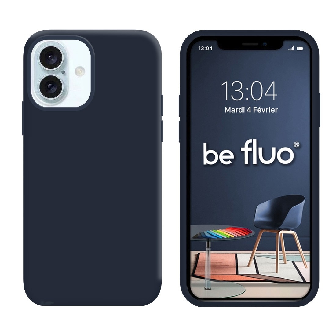 Coque Silicone Moxie BeFluo Fine et Légère pour iPhone 17, Intérieur Microfibre - Bleu foncé