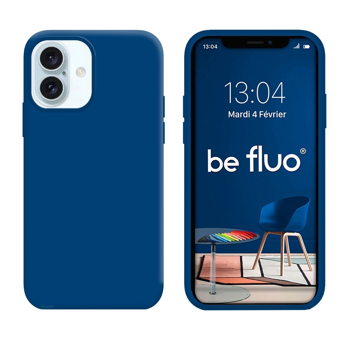 Coque Silicone Moxie BeFluo Fine et Légère pour iPhone 17, Intérieur Microfibre - bleu marine