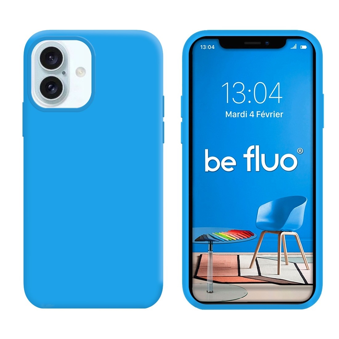 Coque Premium BE Fluo pour iphone 17, Intérieur Microfibre - Bleu clair