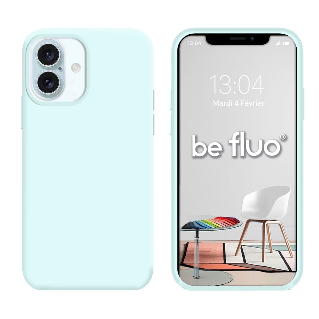 Coque Silicone Moxie BeFluo Fine et Légère pour iPhone 17, Intérieur Microfibre - Bleu glacier