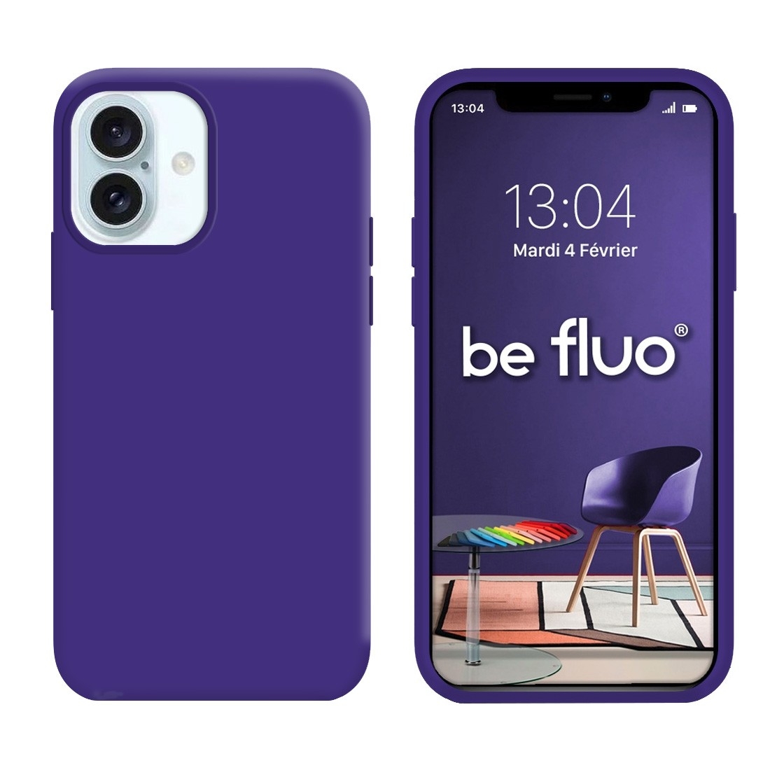 Coque Silicone Moxie BeFluo Fine et Légère pour iPhone 17, Intérieur Microfibre - Violet