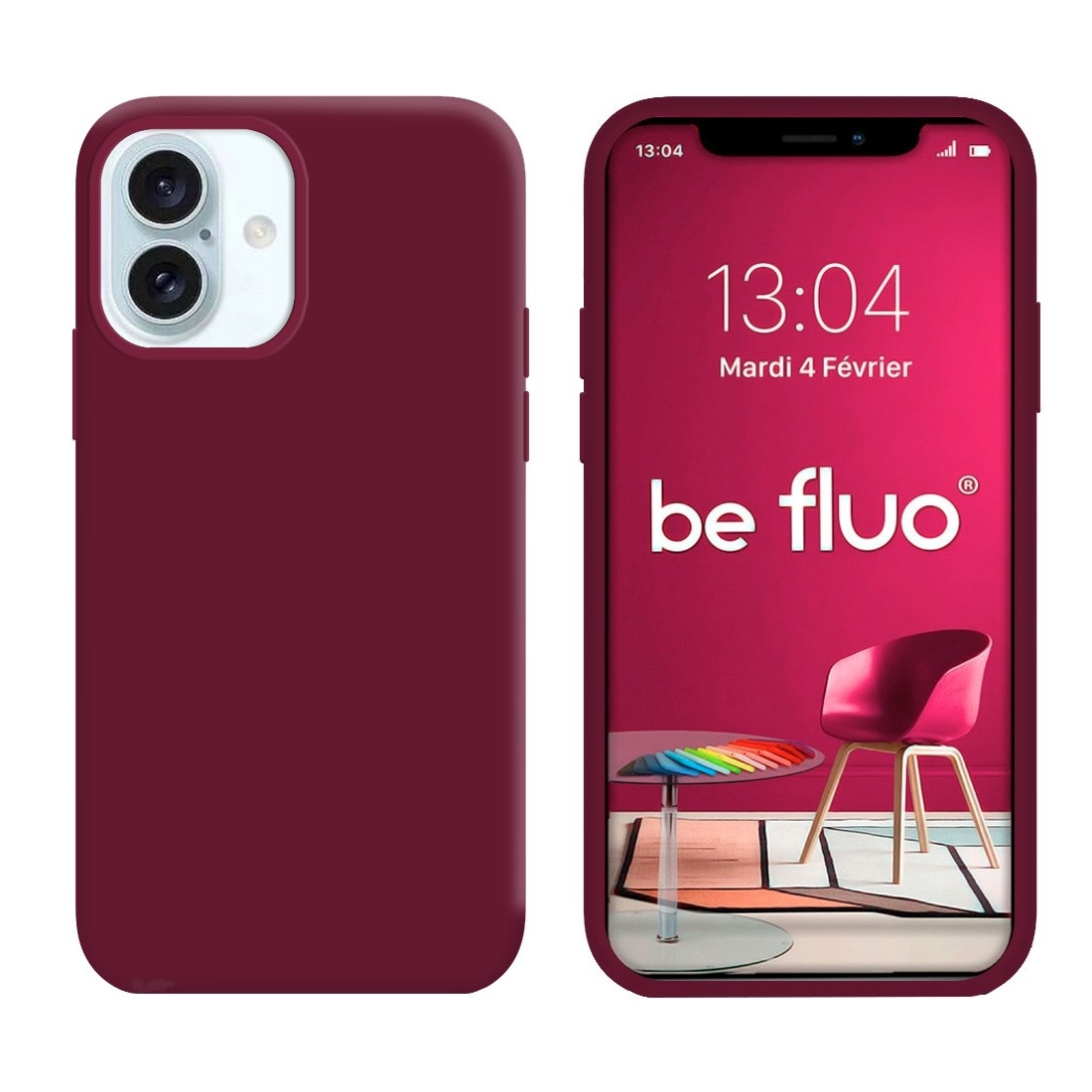Coque Silicone Moxie BeFluo Fine et Légère pour iPhone 17, Intérieur Microfibre - Lie de vin