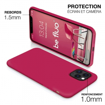 Coque Silicone Moxie BeFluo Fine et Légère pour iPhone 17, Intérieur Microfibre - Framboise