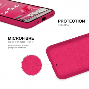 Coque Silicone Moxie BeFluo Fine et Légère pour iPhone 17, Intérieur Microfibre - Framboise