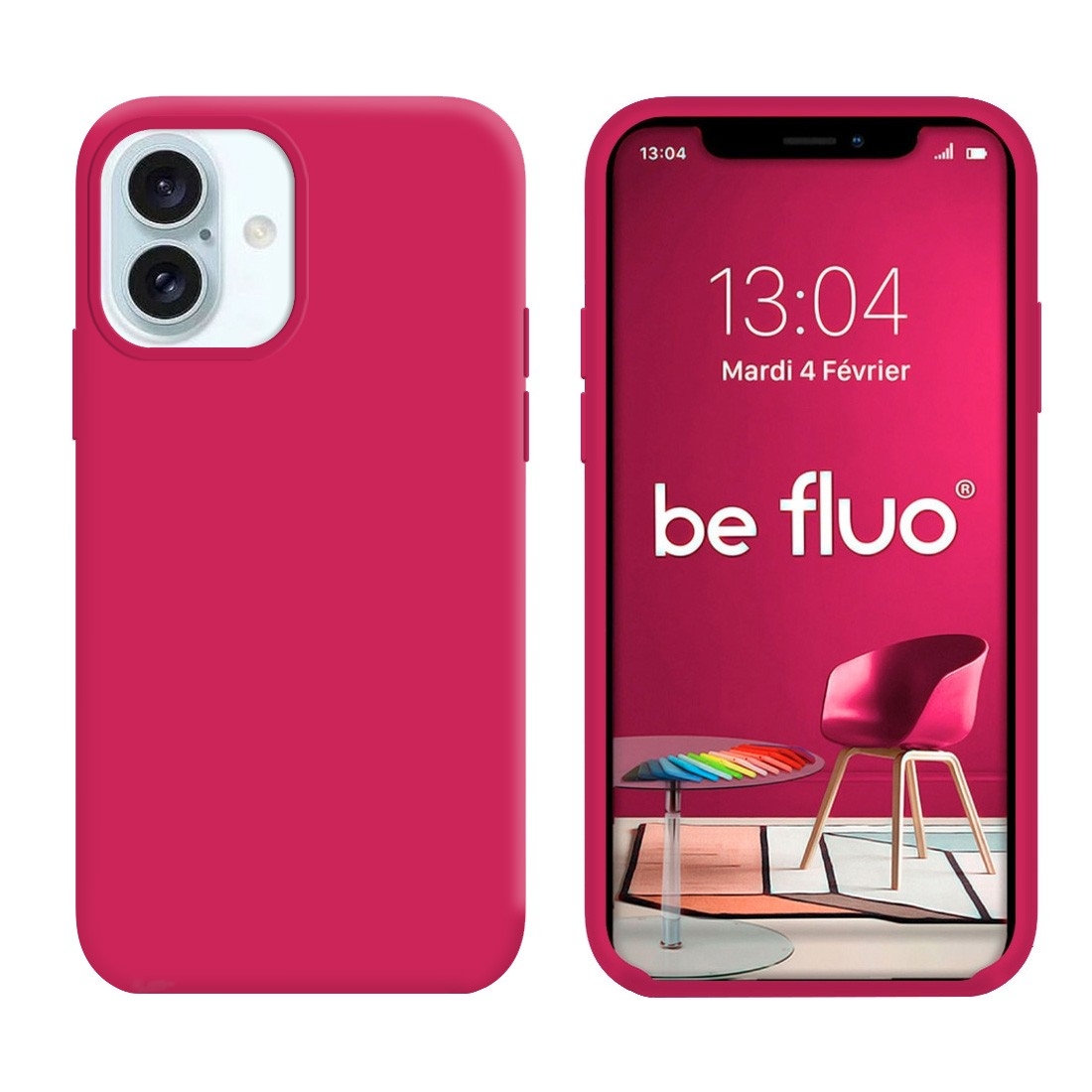 Coque Silicone Moxie BeFluo Fine et Légère pour iPhone 17, Intérieur Microfibre - Framboise