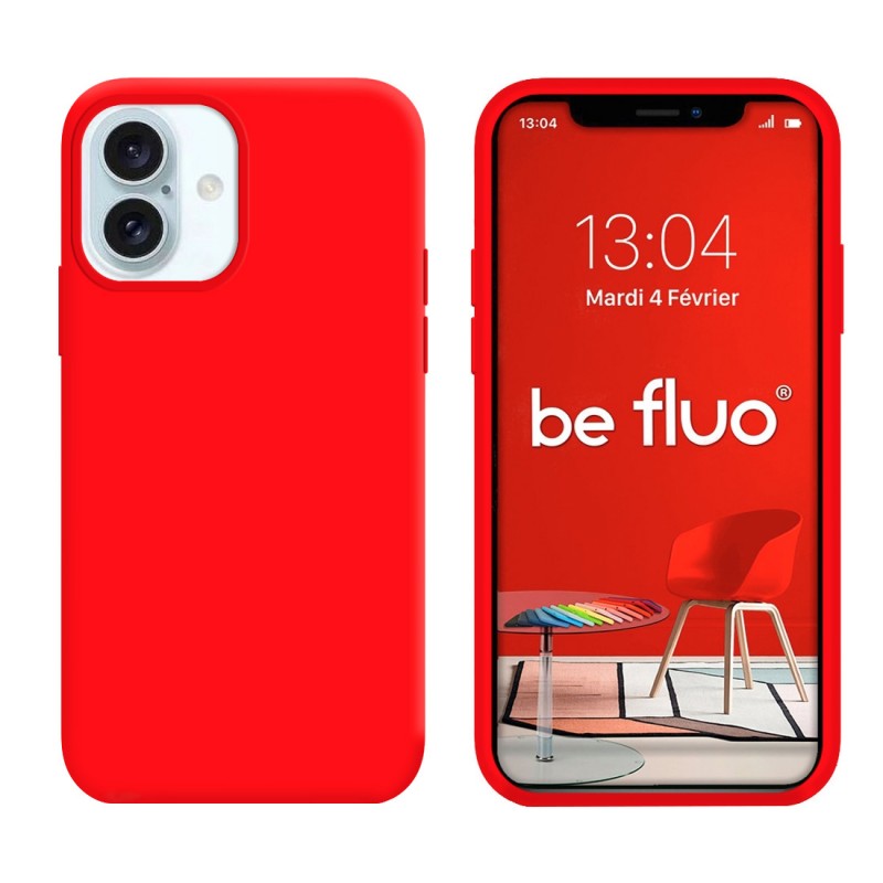 Coque Silicone Moxie BeFluo Fine et Légère pour iPhone 17, Intérieur Microfibre - Rouge