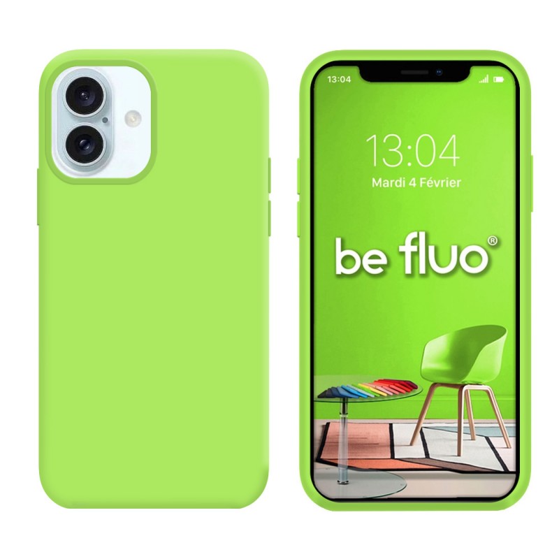 Coque Silicone Moxie BeFluo Fine et Légère pour iPhone 17, Intérieur Microfibre - Vert pomme