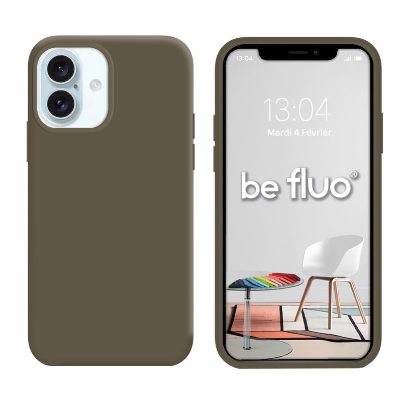 Coque Silicone Moxie BeFluo Fine et Légère pour iPhone 17, Intérieur Microfibre - Kaki