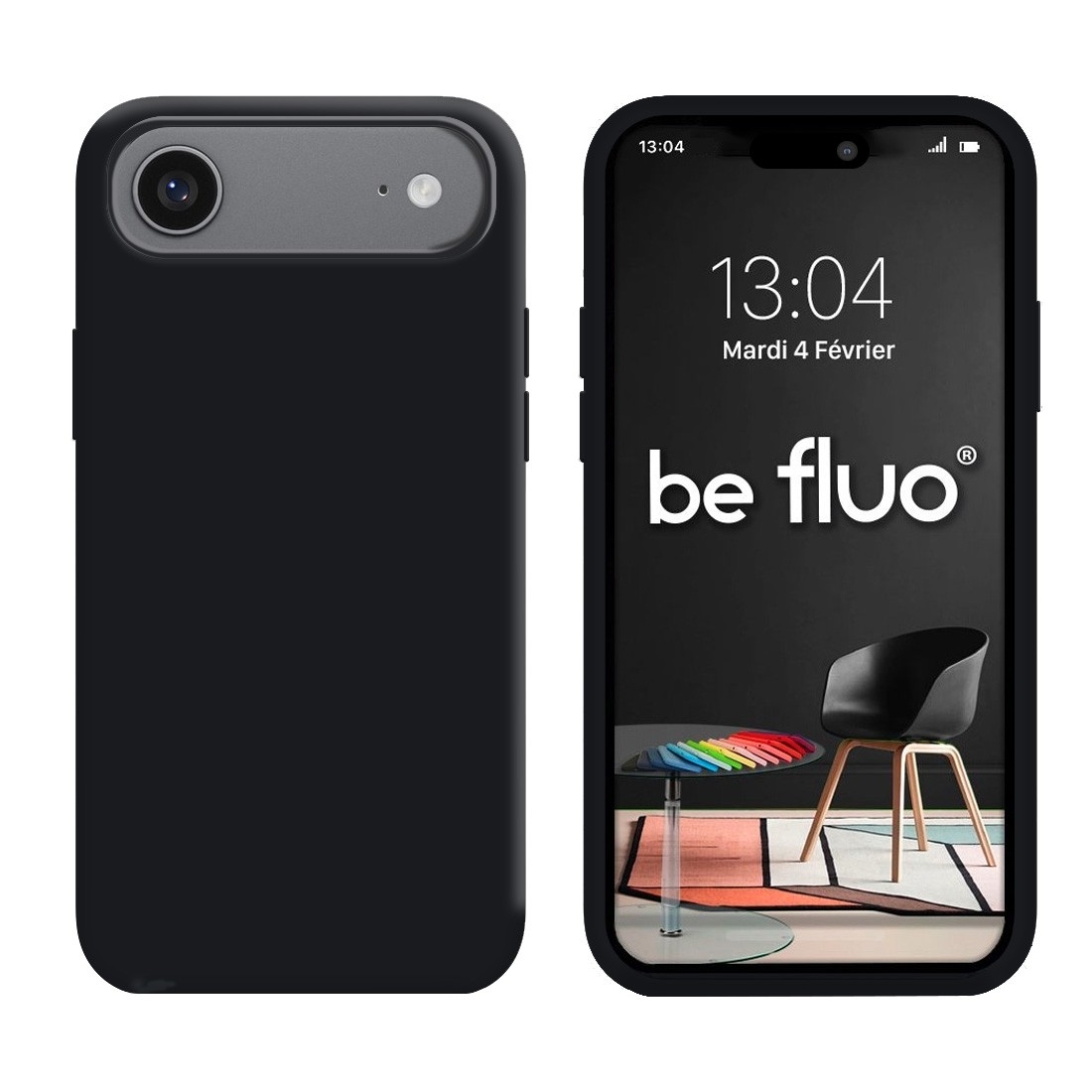 Coque Silicone Moxie BeFluo Fine et Légère pour iPhone 17 Air, Intérieur Microfibre - Noir