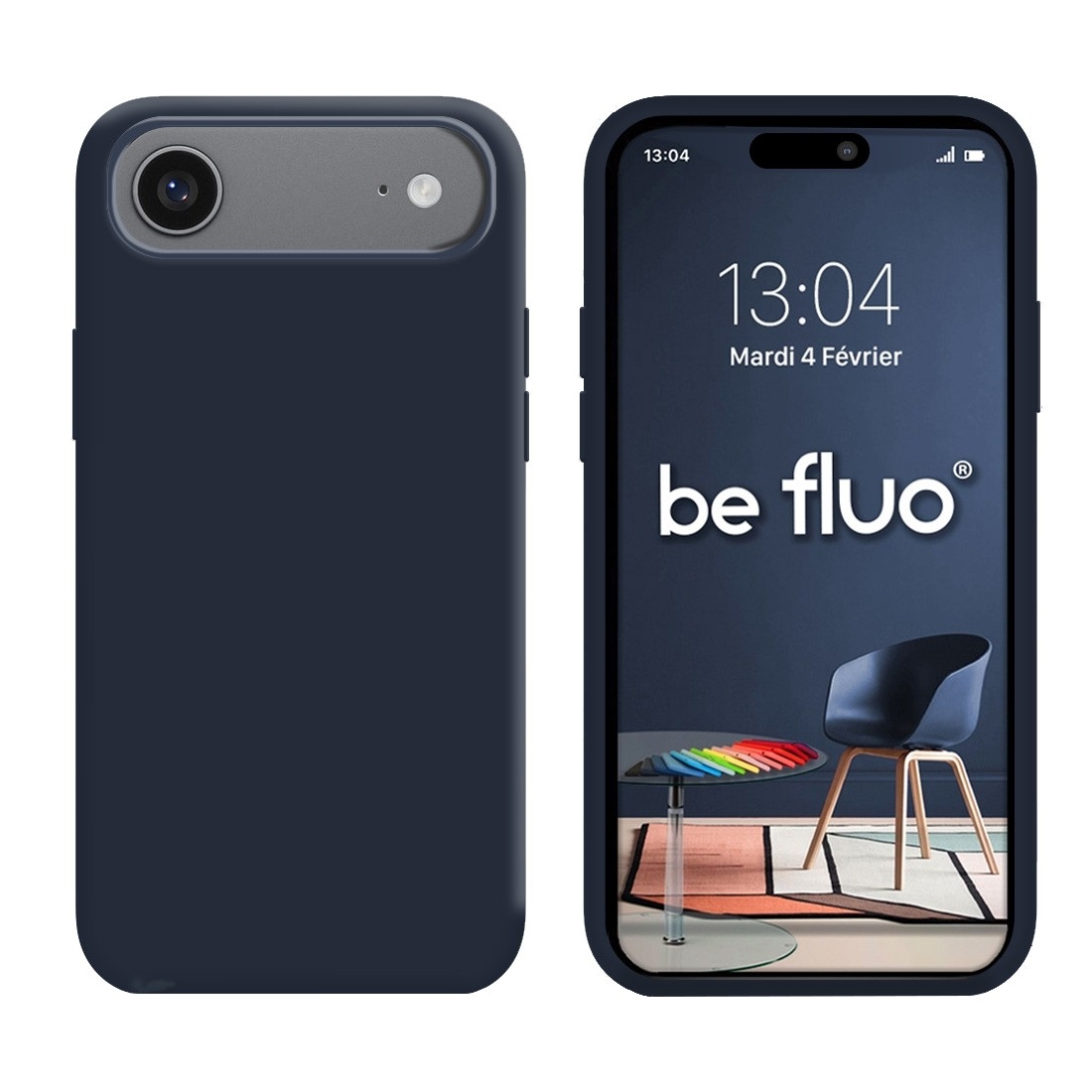 Coque Silicone Moxie BeFluo Fine et Légère pour iPhone 17 Air, Intérieur Microfibre - Bleu foncé