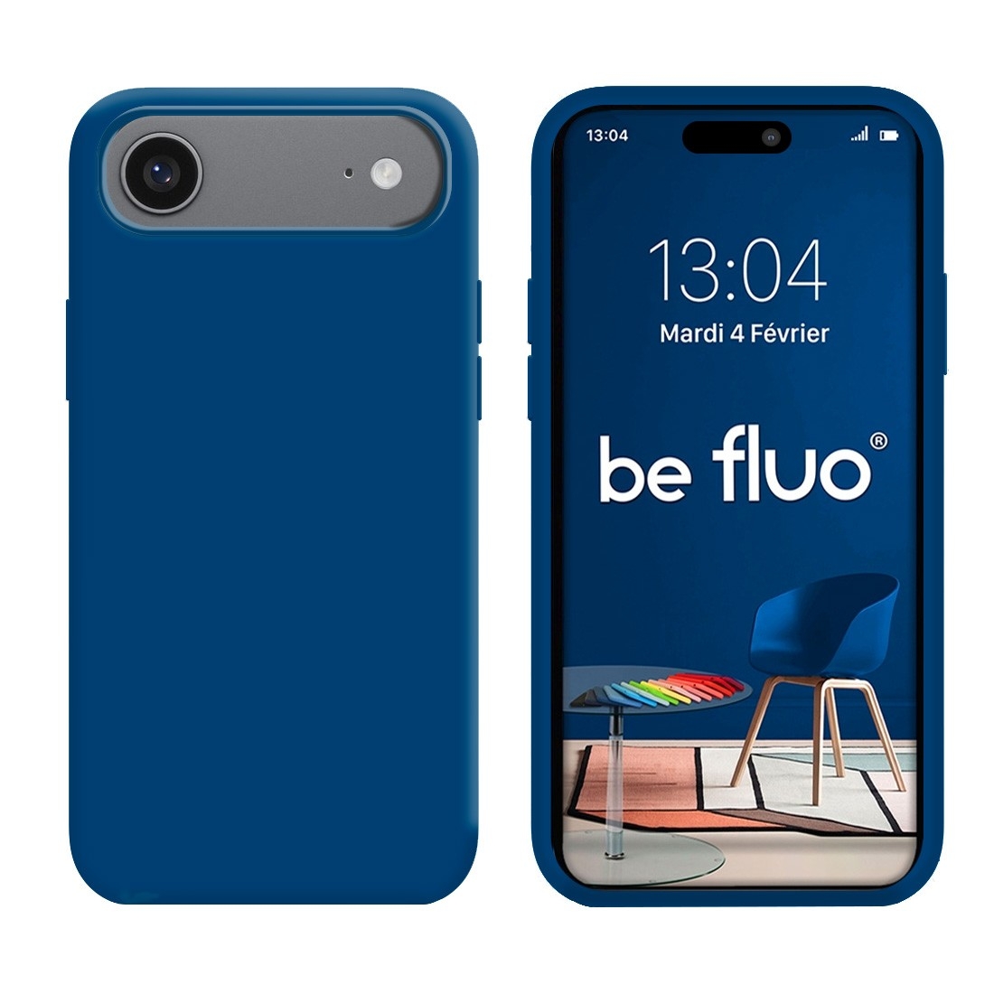Coque Silicone Moxie BeFluo Fine et Légère pour iPhone 17 Air, Intérieur Microfibre - Bleu marine