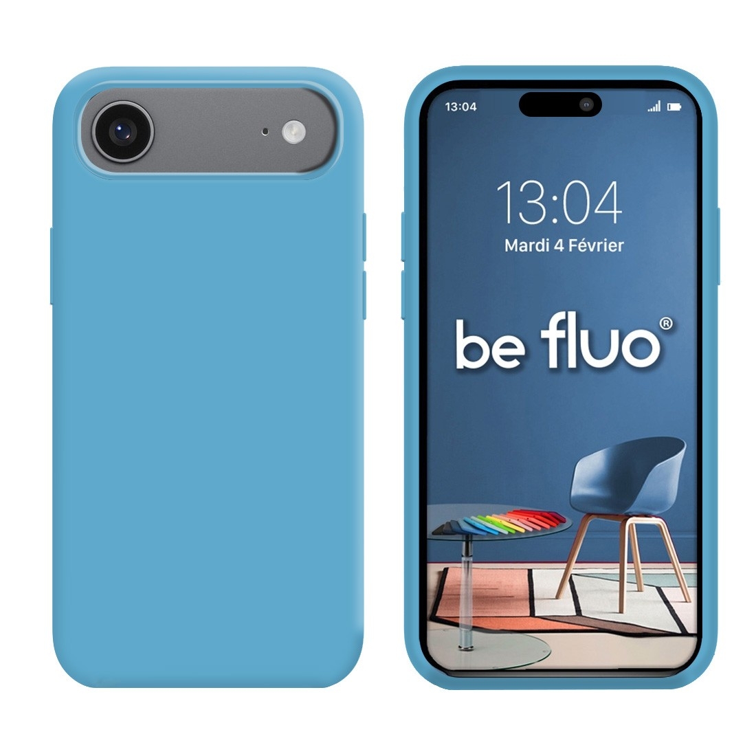 Coque Silicone Moxie BeFluo Fine et Légère pour iPhone Air, Intérieur Microfibre - Bleu Acier