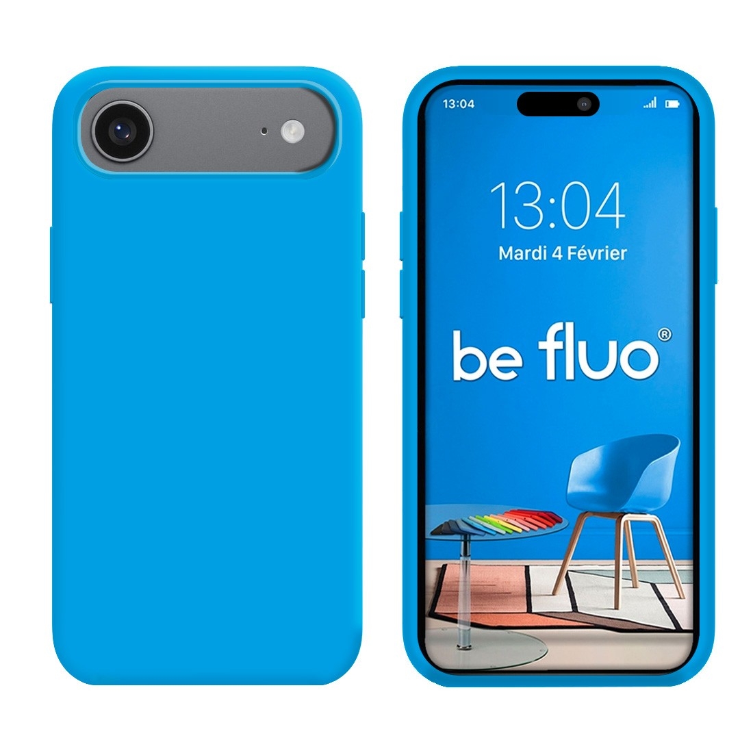 Coque Silicone Moxie BeFluo Fine et Légère pour iPhone 17 Air, Intérieur Microfibre - Bleu clair