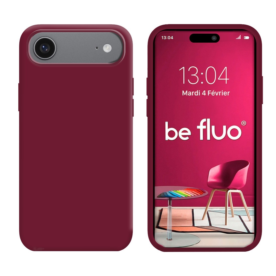 Coque Silicone Moxie BeFluo Fine et Légère pour iPhone 17 Air, Intérieur Microfibre - Lie de vin
