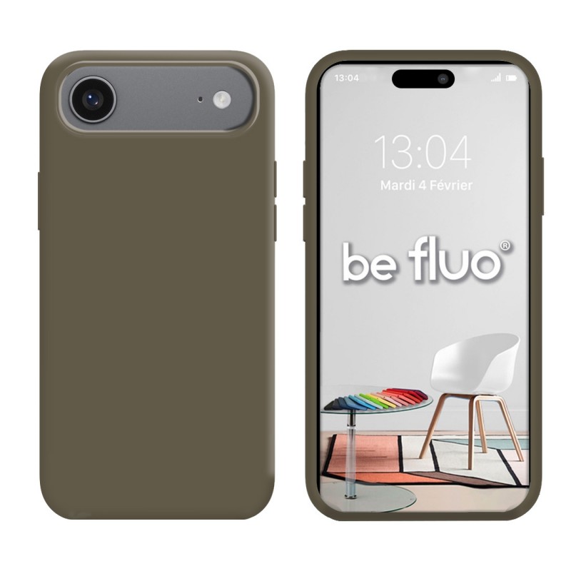 Coque Silicone Moxie BeFluo Fine et Légère pour iPhone 17 Air, Intérieur Microfibre - Kaki